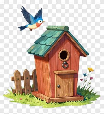 Colorful Birdhouse With A Bluebird PNG