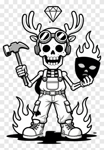 Cartoon Skeleton Holding A Hammer And Mask PNG