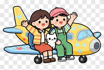 Cartoon Children Sitting On An Airplane PNG