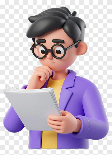 3D Student Reading A Document PNG