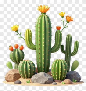 Colorful Cactus Arrangement With Flowers PNG