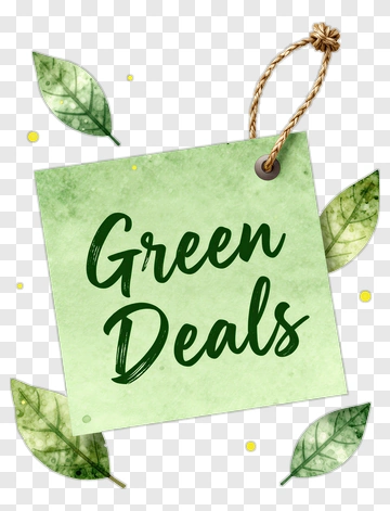 Green Deals Sign With Leaves PNG