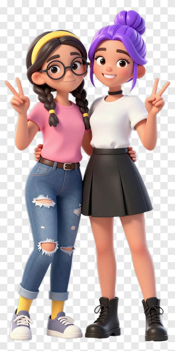 Cartoon Friends Posing Together PNG