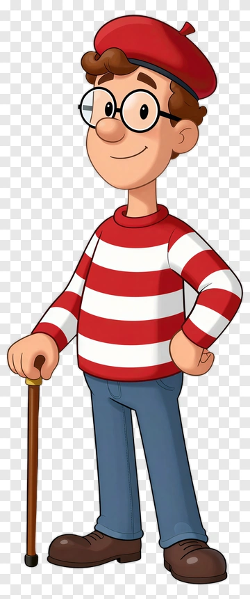 Cartoon Character Wearing Striped Sweater And Beret PNG