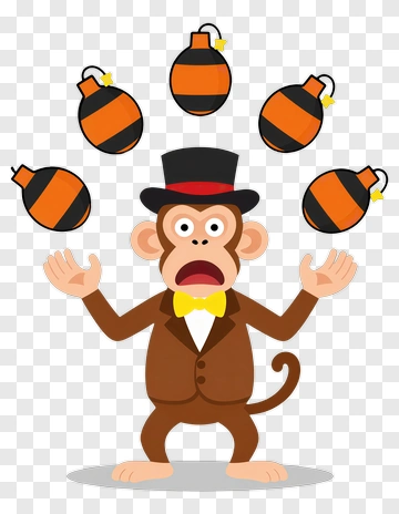 Cartoon Monkey Juggling Bombs PNG