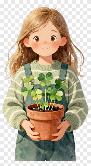 Girl Holding A Potted Plant PNG