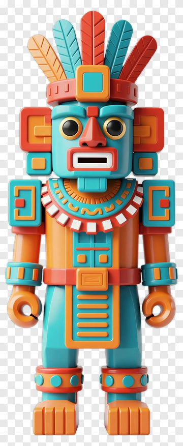 Colorful Aztec Warrior Figurine PNG