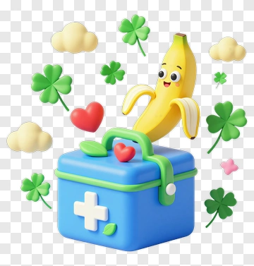 Cartoon Banana With A Medical Box And Hearts PNG