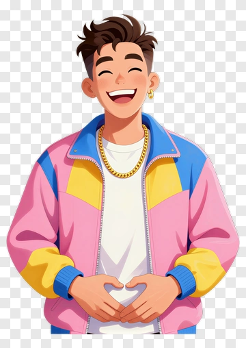 Cartoon Young Man Smiling In Colorful Jacket PNG