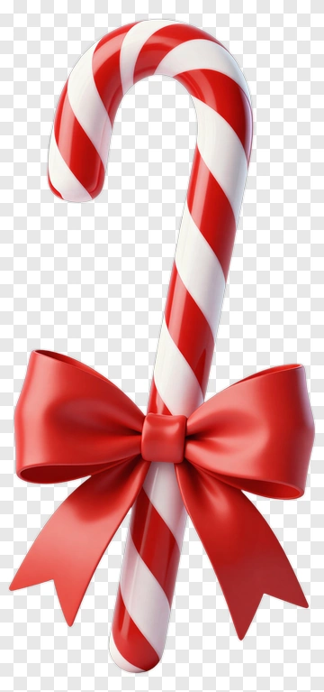 Candy Cane With Red Bow PNG