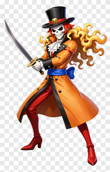 Skeletal Character In An Orange Coat With Sword PNG