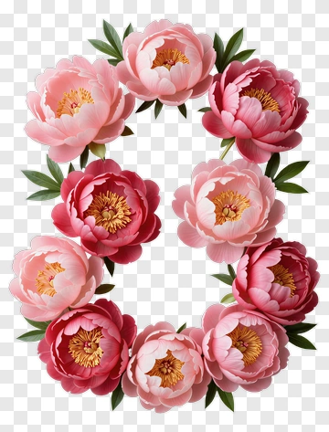 Floral Number Eight Made Of Pink Peonies PNG
