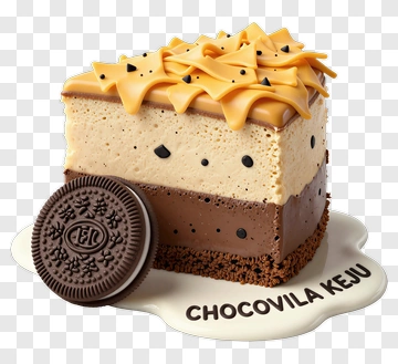 Chocolate Cake With Cream Topping And Cookie PNG