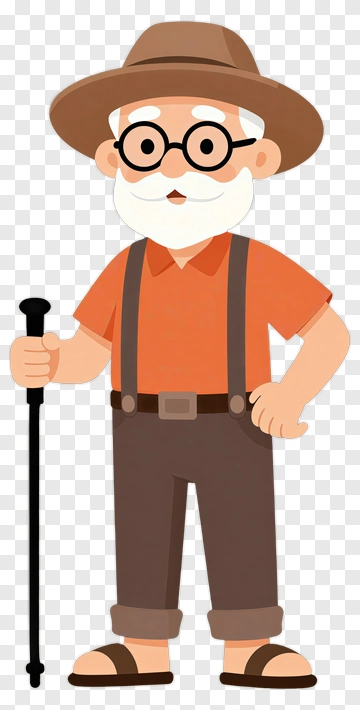 Cartoon Grandpa Holding A Cane PNG
