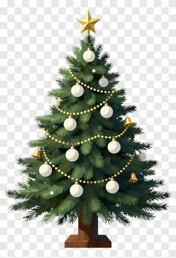 Christmas Tree With Gold Star And Ornaments PNG