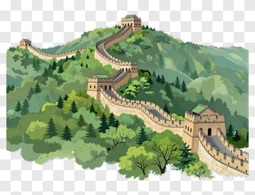Great Wall Of China In A Scenic Landscape PNG