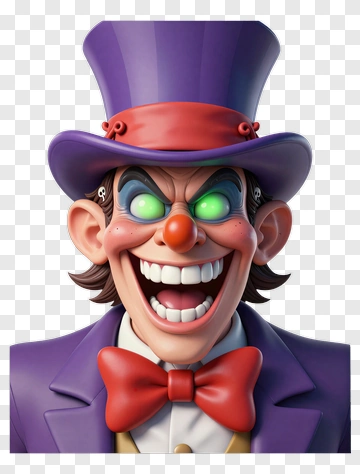 Cartoon Clown With Green Eyes And Purple Hat PNG