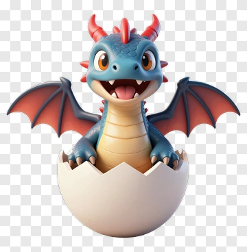 3D Baby Dragon Emerging From Egg PNG