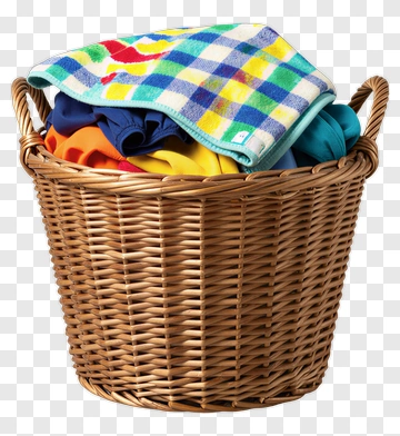 Woven Laundry Basket With Colorful Towels PNG