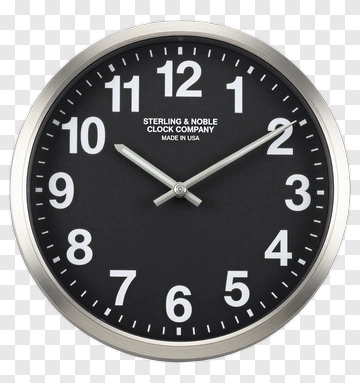 Wall Clock With Black Face And Silver Frame PNG