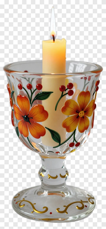 Decorative Candle Holder With Floral Design PNG