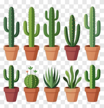 Collection Of Cacti In Pots PNG