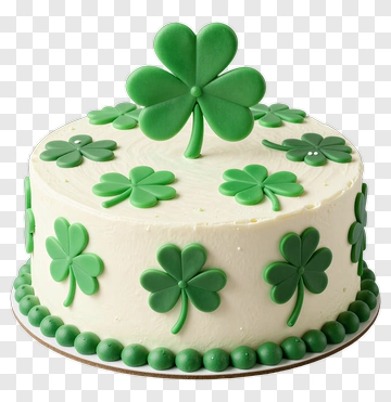 St. Patrick's Day Cake With Green Shamrock Decorations PNG