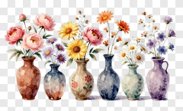 Colorful Flower Bouquet In Vases PNG
