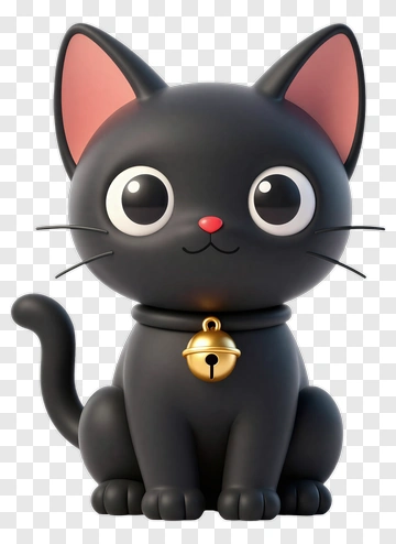 Cartoon Black Cat With A Bell PNG