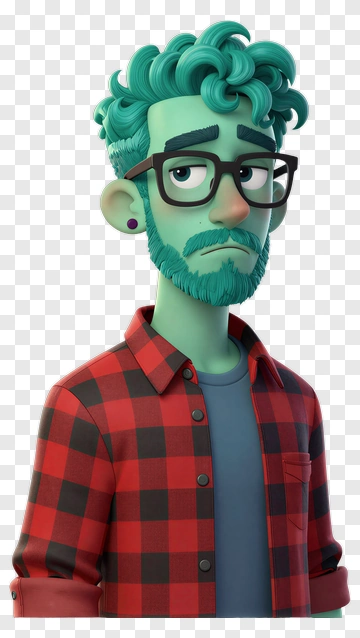 3D Cartoon Man With Green Hair And Glasses PNG