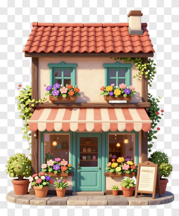 Charming Flower Shop With Colorful Plants PNG