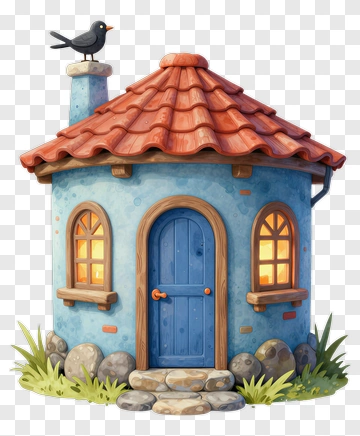 Cartoon House With A Bird On The Roof PNG