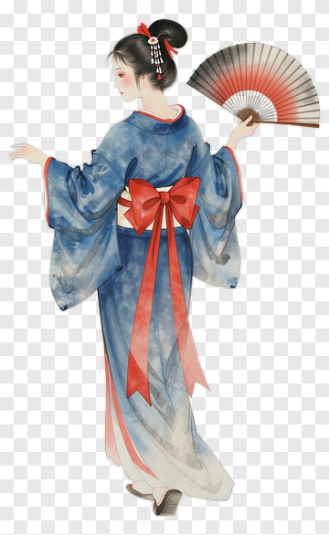 Woman In Kimono Holding A Fan PNG