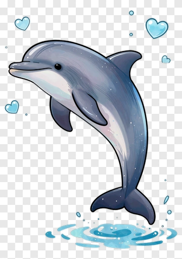Cartoon Dolphin Jumping With Hearts PNG
