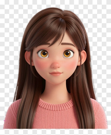 3D Young Woman With Brown Hair PNG