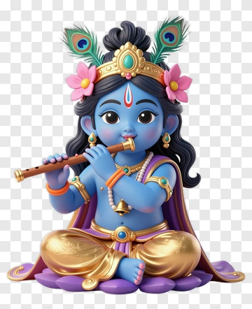 3D Krishna Playing Flute PNG