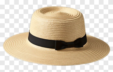 Straw Boater Hat With Black Ribbon PNG
