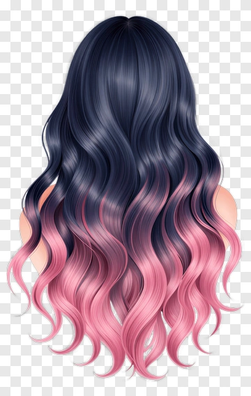 Long Wavy Hair With Ombre Pink And Black Color PNG
