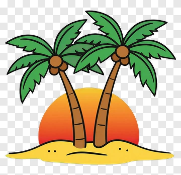 Cartoon Palm Trees With Sunset PNG