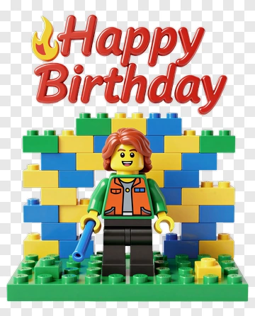 Lego Figure Celebrating Happy Birthday PNG