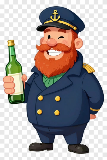 Cartoon Captain Holding A Bottle PNG