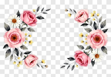 Watercolor Floral Arrangement With Pink Roses And Daisies PNG