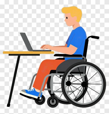Young Man In A Wheelchair Using A Laptop PNG