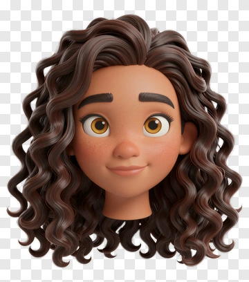3D Cartoon Girl With Curly Brown Hair PNG