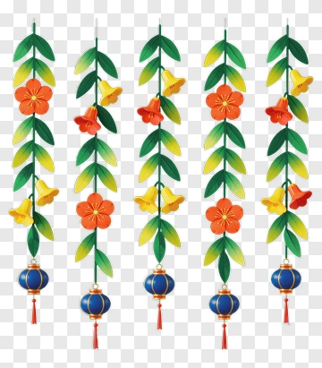 Colorful Decorative Garland With Flowers And Lanterns PNG
