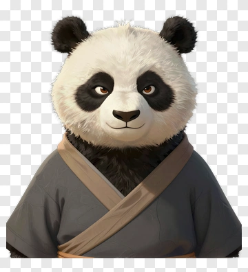 Cartoon Panda Character In A Gray Robe PNG