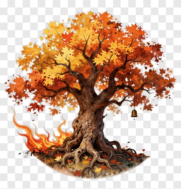 Colorful Autumn Tree With Flames PNG