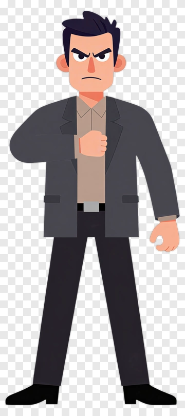 Cartoon Businessman Standing With A Serious Expression PNG