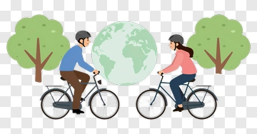Couple Riding Bicycles With A Globe And Trees PNG