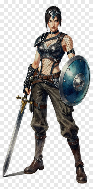Warrior Woman Holding A Sword And Shield PNG
